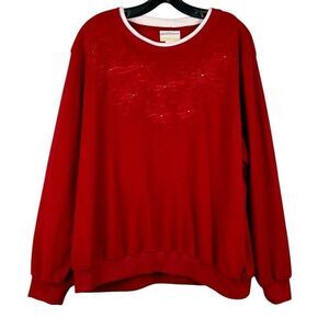 Alfred Dunner Red Floral Embroidered Sweatshirt 2X